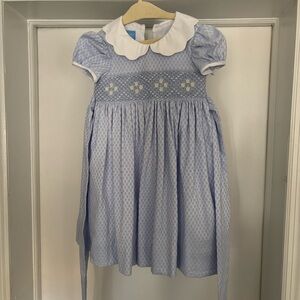 ANAVINI Smocked Light Blue Girls' Dress with White Scalloped Collar Size 3T